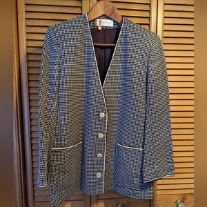 Vintage Irving Samuel Montreal Navy & White Pure Virgin Wool Jacket & Skirt …